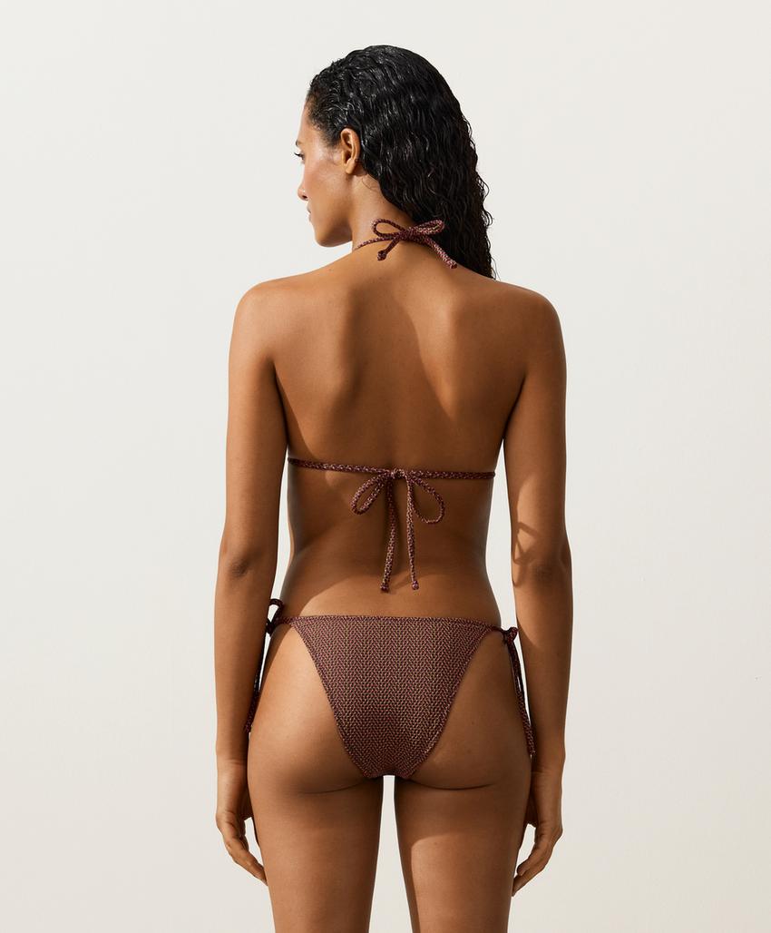 Cueca de biquíni média com laços geométrico