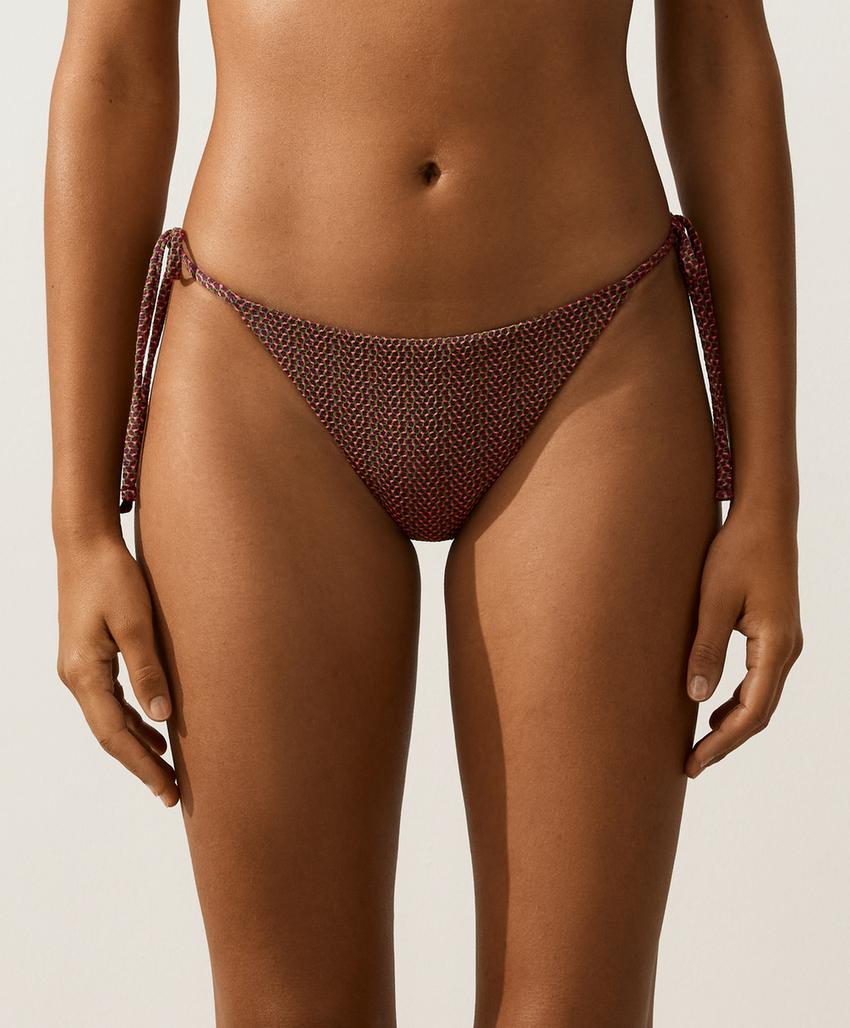 Biquíni de tanga com laços geométrico
