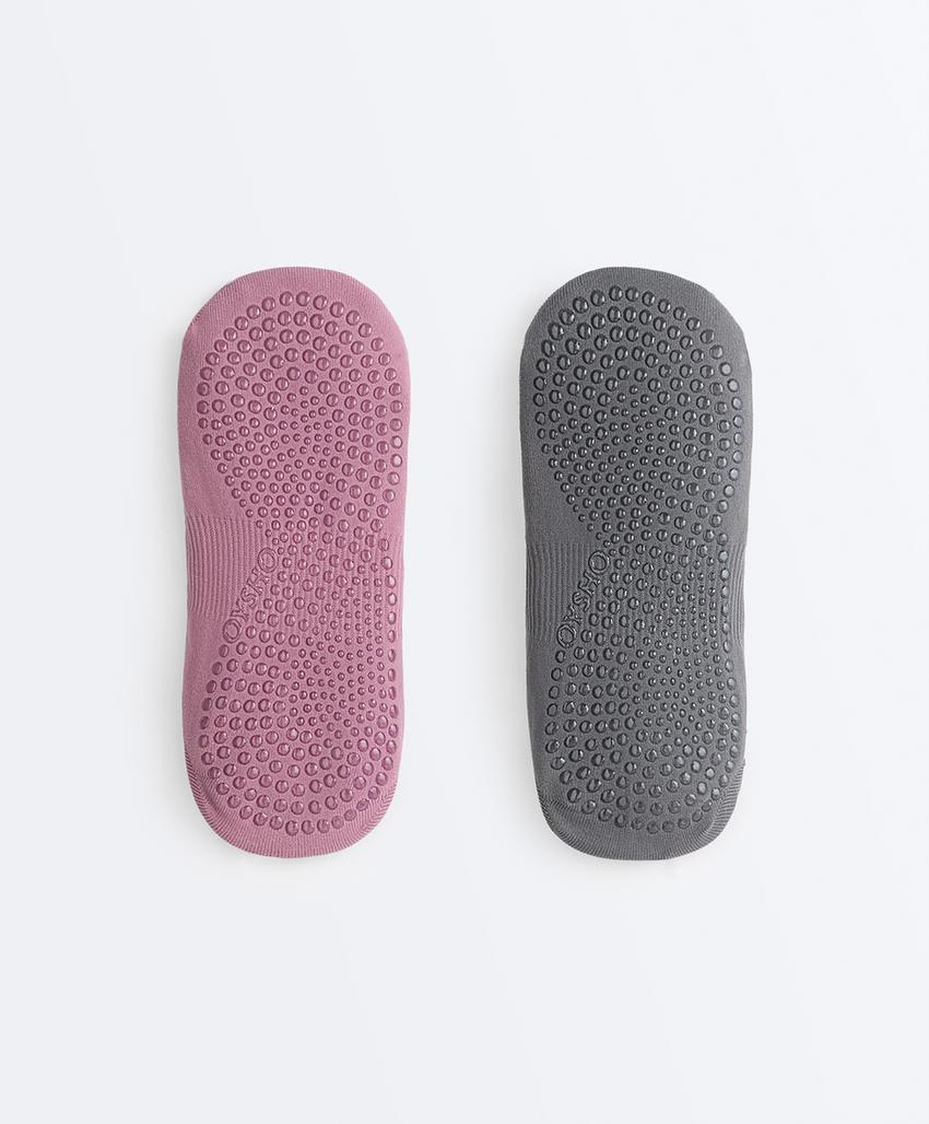 2 pairs of invisible polyamide blend yoga and Pilates socks with double straps