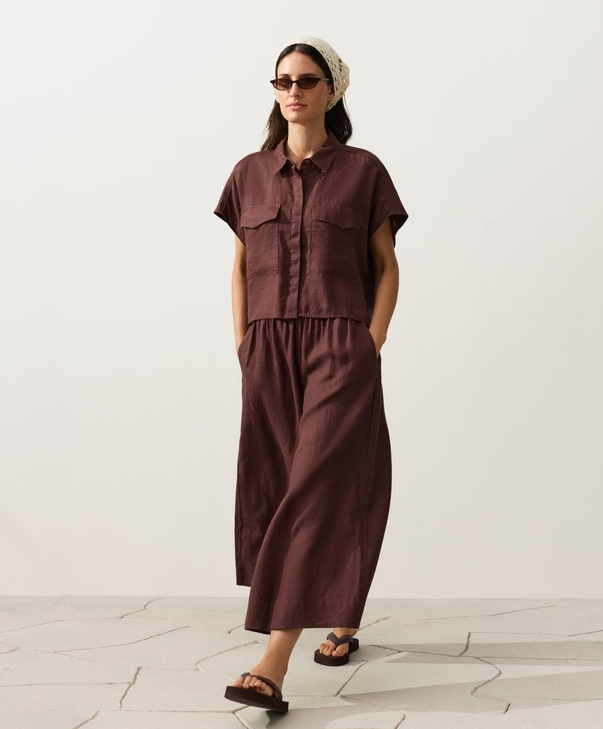 Укороченные льняные брюки Super Wide leg