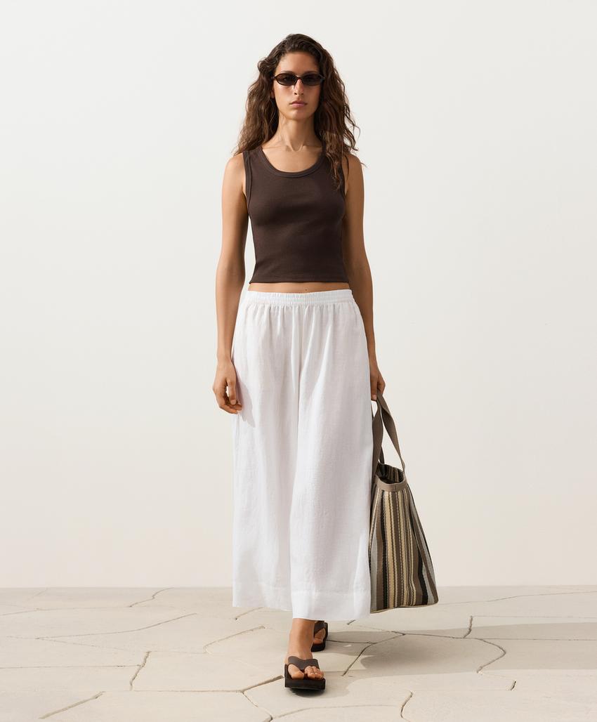Укороченные льняные брюки Super Wide leg