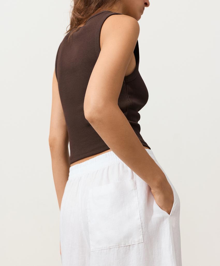 Укороченные льняные брюки Super Wide leg