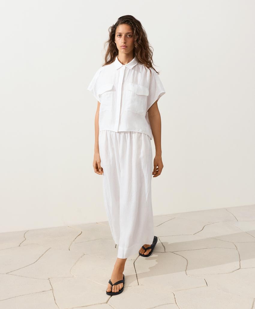 Укороченные льняные брюки Super Wide leg