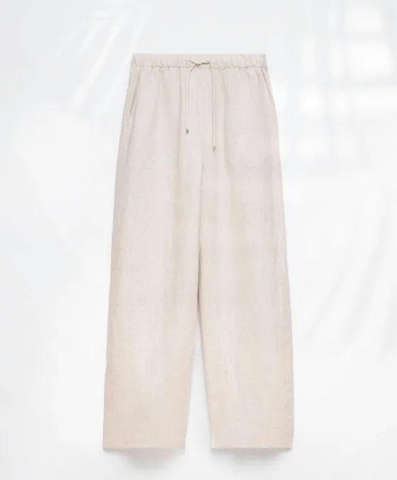 Широкие брюки прямого кроя из 100%-го льна