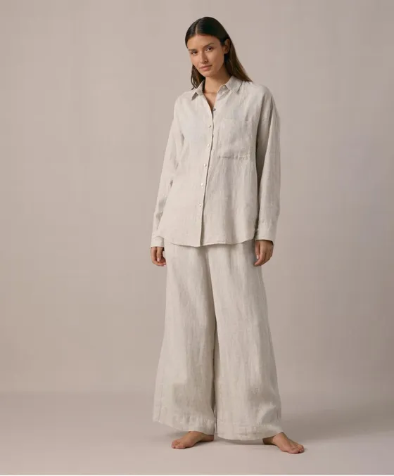 Широкие брюки прямого кроя из 100%-го льна