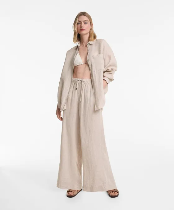 Широкие брюки прямого кроя из 100%-го льна