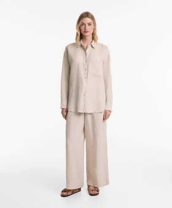 Широкие брюки прямого кроя из 100%-го льна