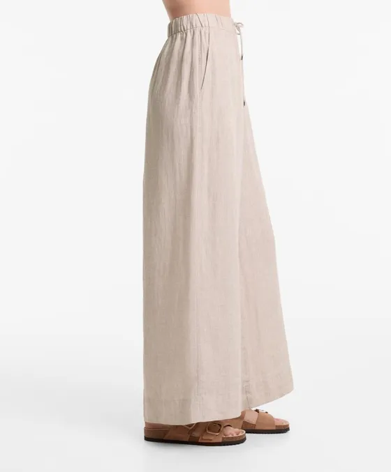 Широкие брюки прямого кроя из 100%-го льна