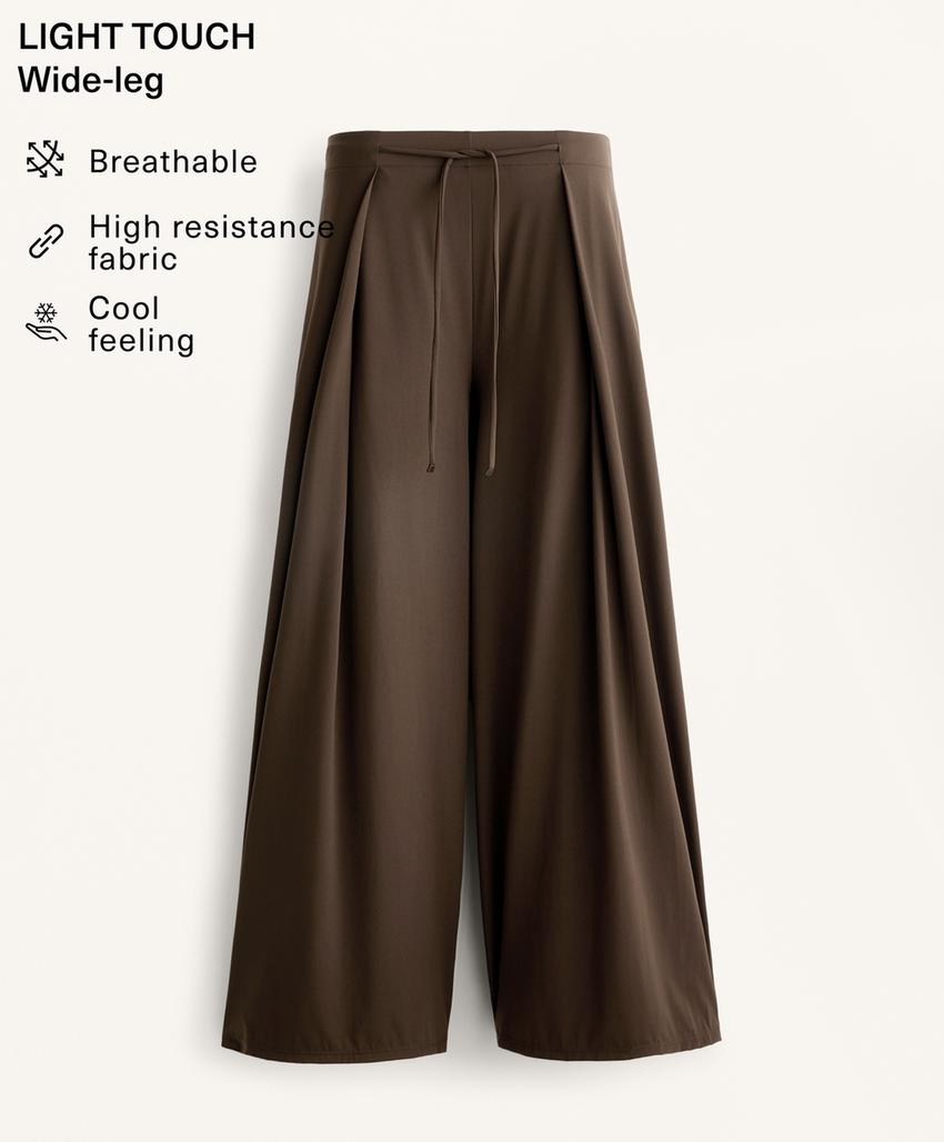 Широкие брюки со складками, темно-коричневые с легким прикосновением