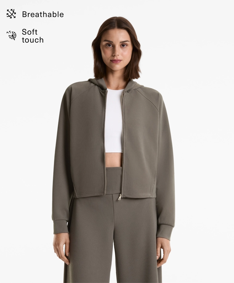 Джакет с капюшоном рубчатый с 29% модала