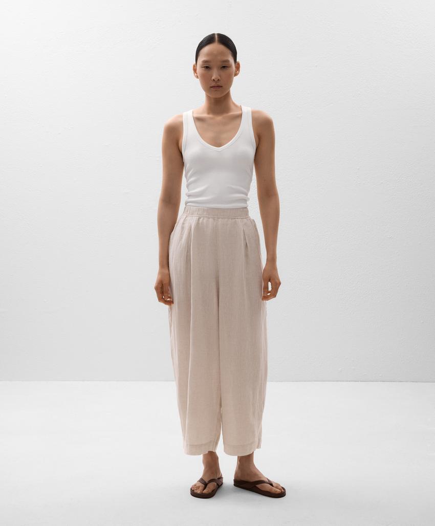 100 льняные капри воздушного покроя брюки l33324873 sand melange