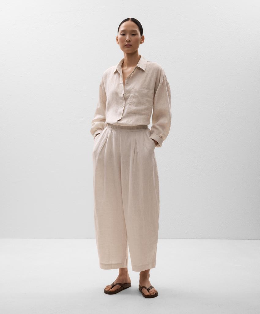 100 льняные капри воздушного покроя брюки l33324873 sand melange