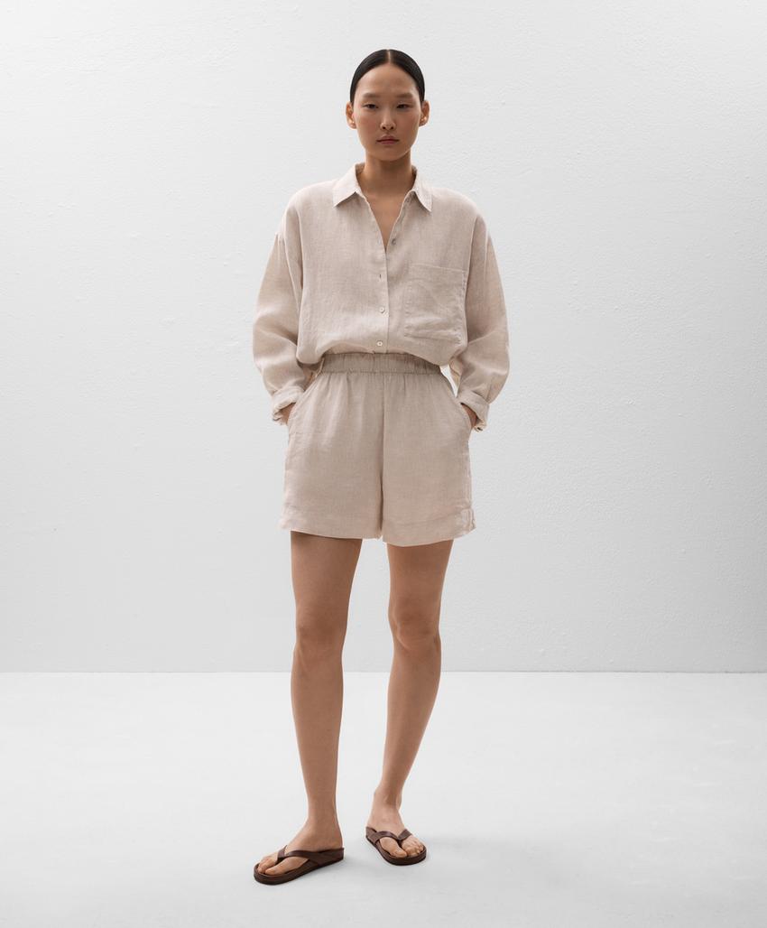 100 льняные бермуды шорты l33342874 sand melange