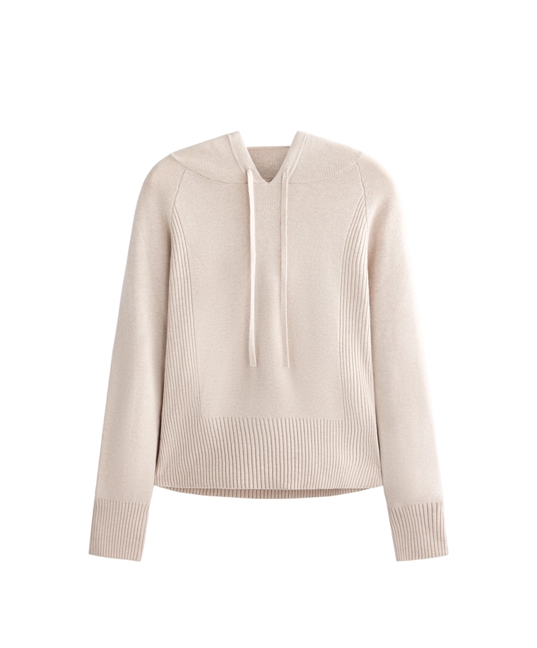 Трикотажный свитер с капюшоном на завязке и зауженной талией