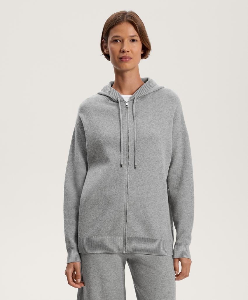 Длинный вязаный кардиган с капюшоном