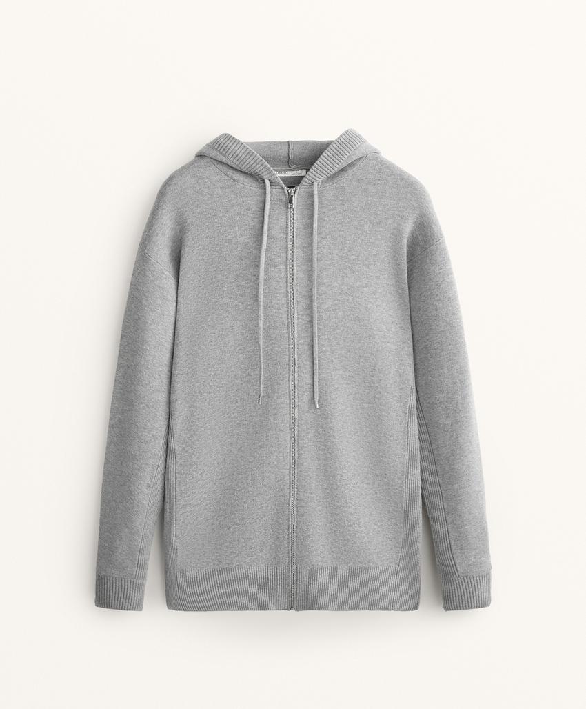 Длинный вязаный кардиган с капюшоном