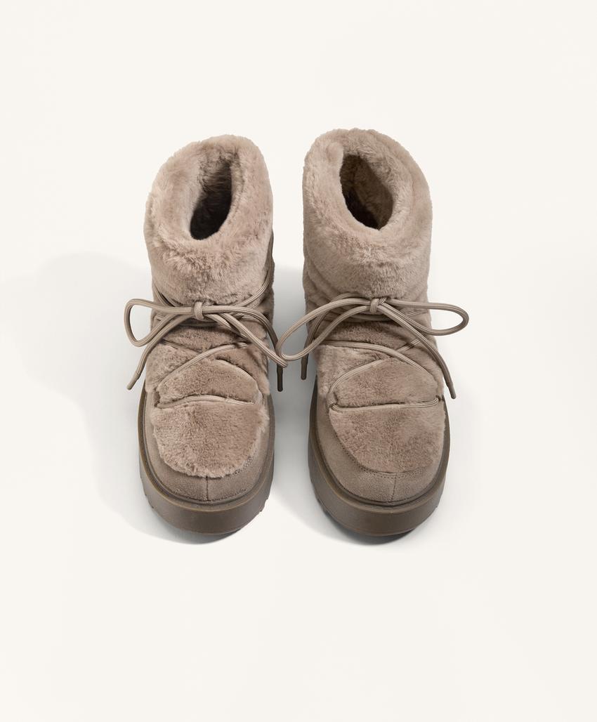 Ботинки на шнуровке с искусственным мехом и разделённой кожей