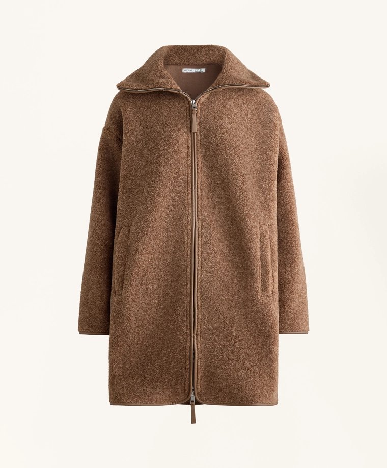 Длинное пальто из искусственной овчины доставим в рф