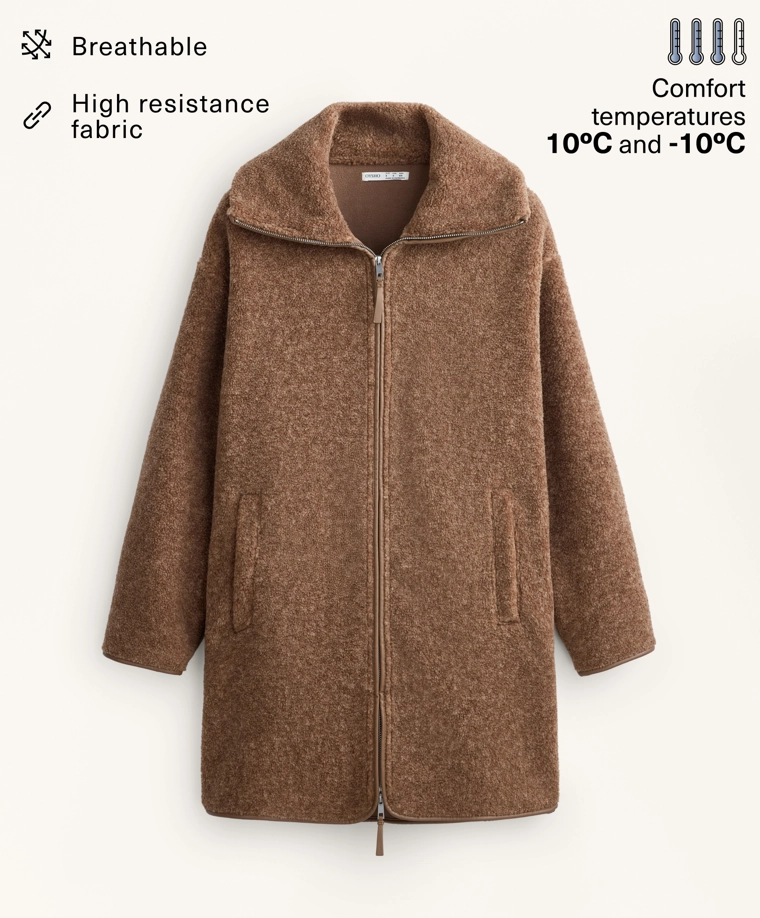 Длинное пальто из искусственной овчины доставим в рф