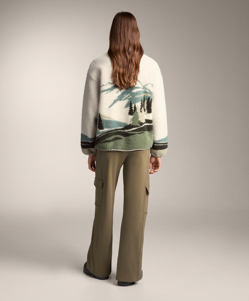 Толстовка из искусственного меха с принтом ландшафта оленьей, декор