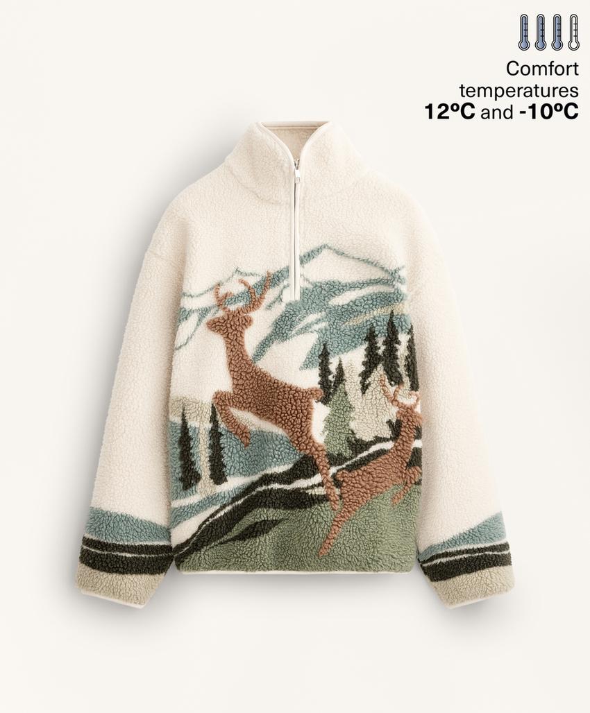 Толстовка из искусственного меха с принтом ландшафта оленьей, декор