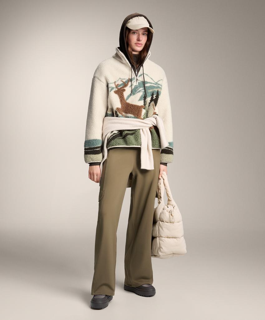 Толстовка из искусственного меха с принтом ландшафта оленьей, декор