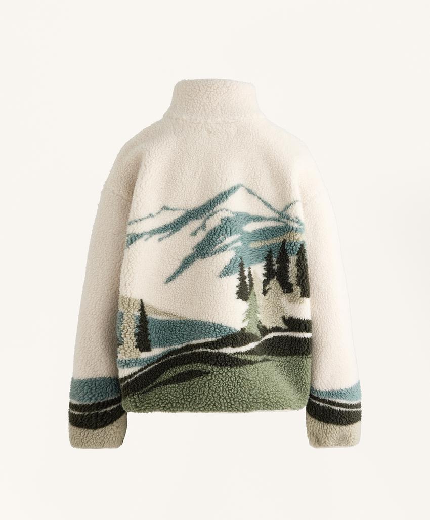 Толстовка из искусственного меха с принтом ландшафта оленьей, декор