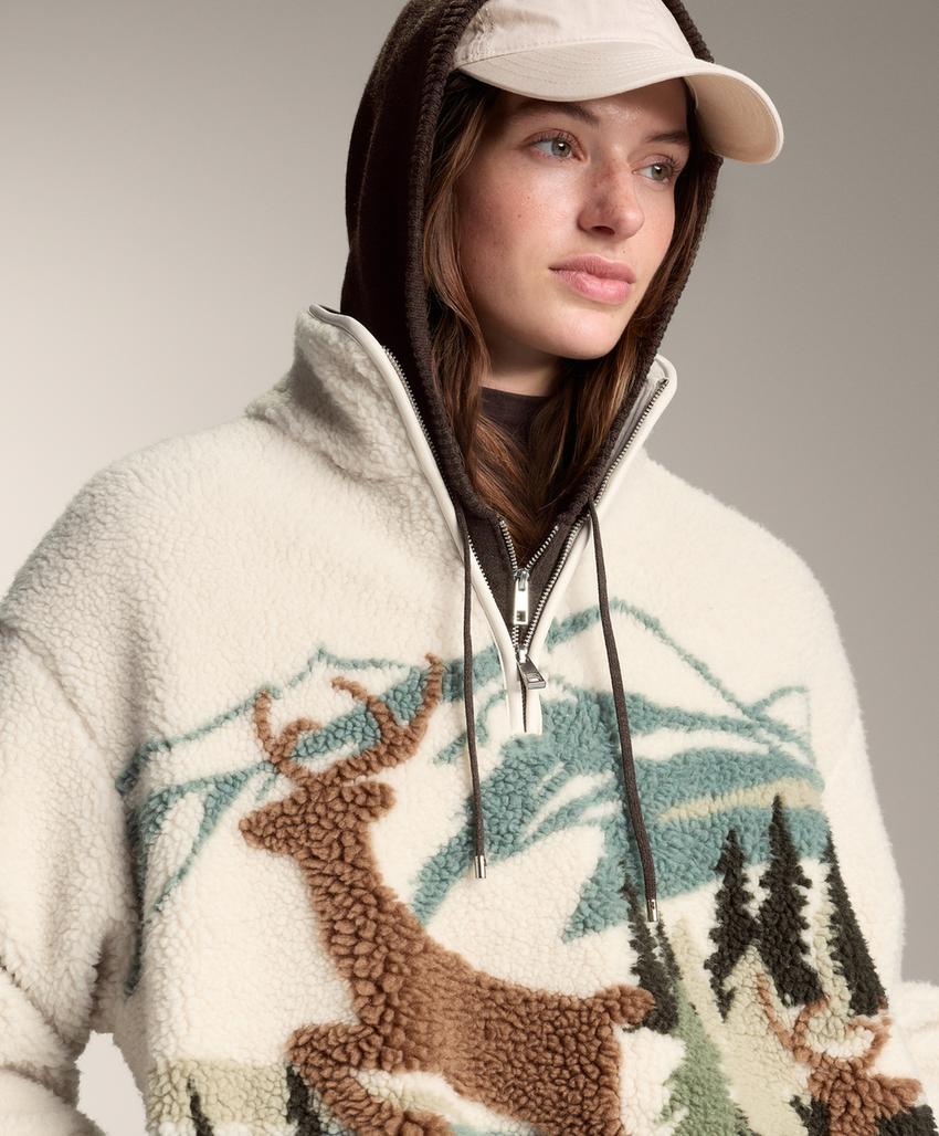 Толстовка из искусственного меха с принтом ландшафта оленьей, декор