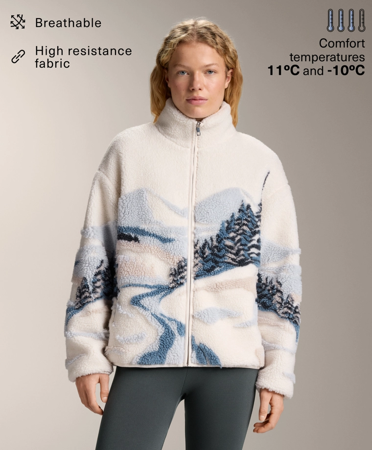 Куртка из искусственного меха с принтом гор на подкладке