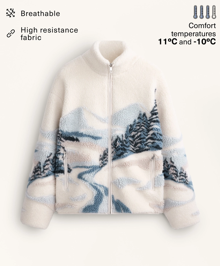 Куртка из искусственного меха с принтом гор на подкладке