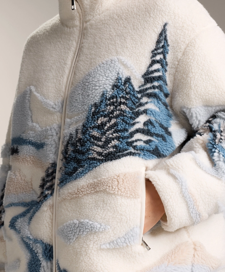 Куртка из искусственного меха с принтом гор на подкладке