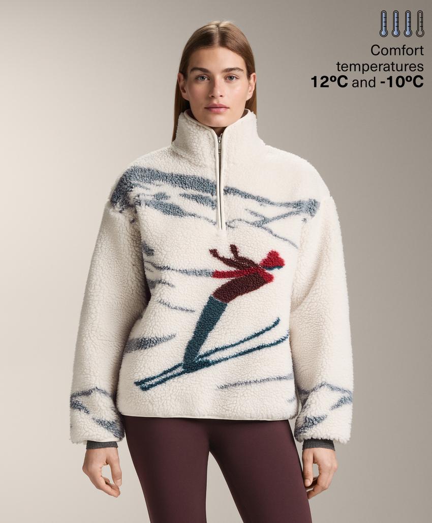 Куртка с застежкой на молнию и воротником-стойкой из искусственного меха для лыжников