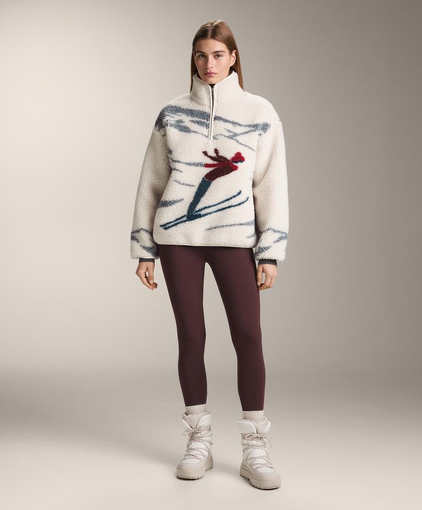 Куртка с застежкой на молнию и воротником-стойкой из искусственного меха для лыжников