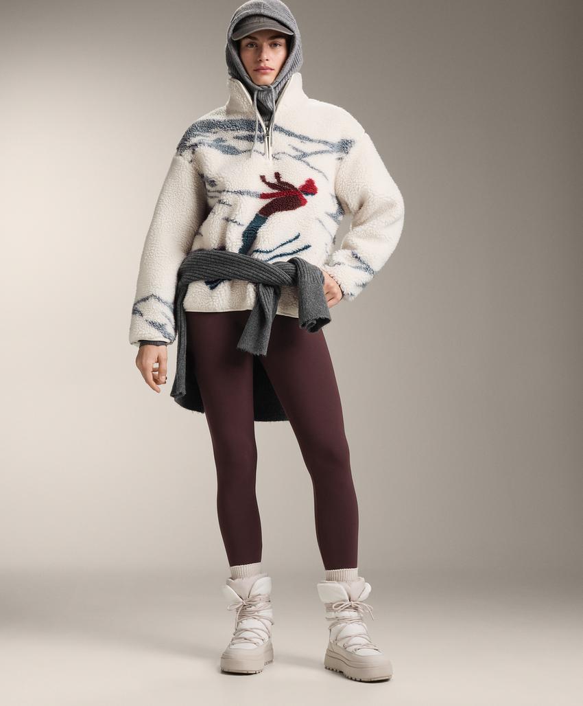 Куртка с застежкой на молнию и воротником-стойкой из искусственного меха для лыжников