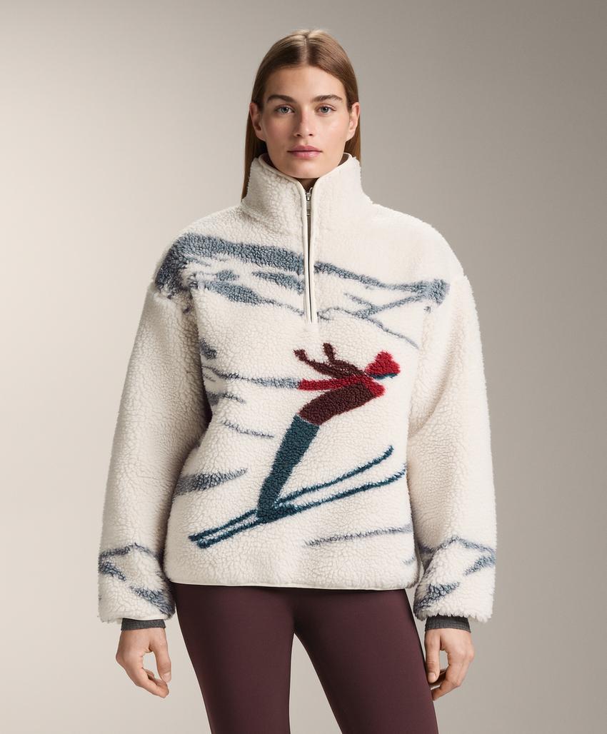 Куртка с застежкой на молнию и воротником-стойкой из искусственного меха для лыжников