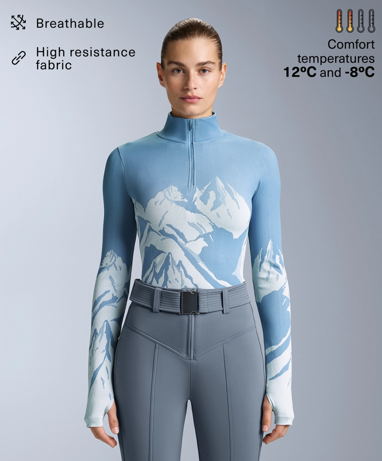 Термобелье из смесовых волокон с застежкой-молнией и принтом, базовый слой