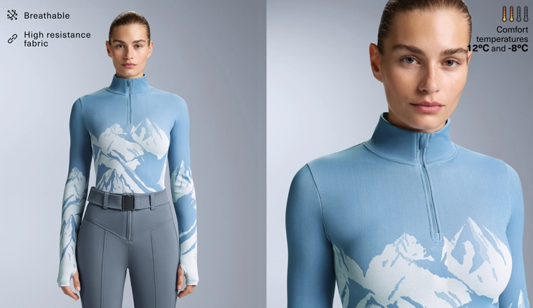 Термобелье из смесовых волокон с застежкой-молнией и принтом, базовый слой