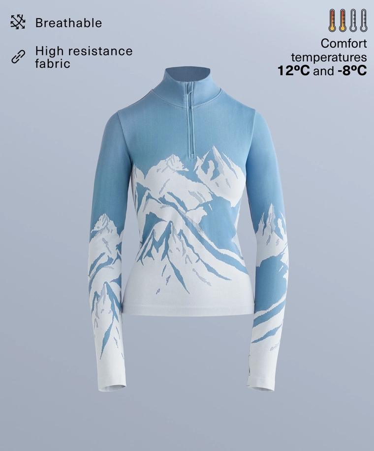 Термобелье из смесовых волокон с застежкой-молнией и принтом, базовый слой