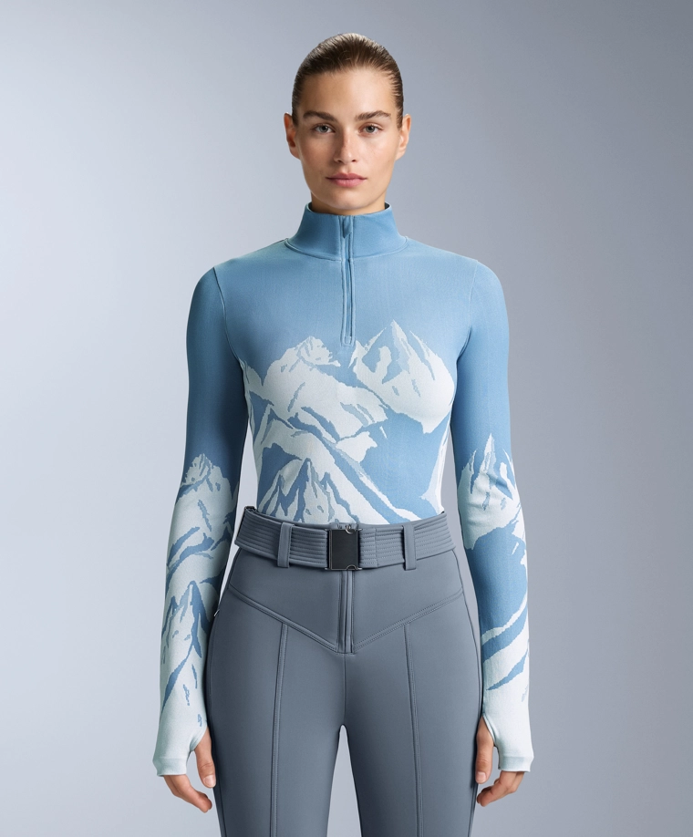 Термобелье из смесовых волокон с застежкой-молнией и принтом, базовый слой