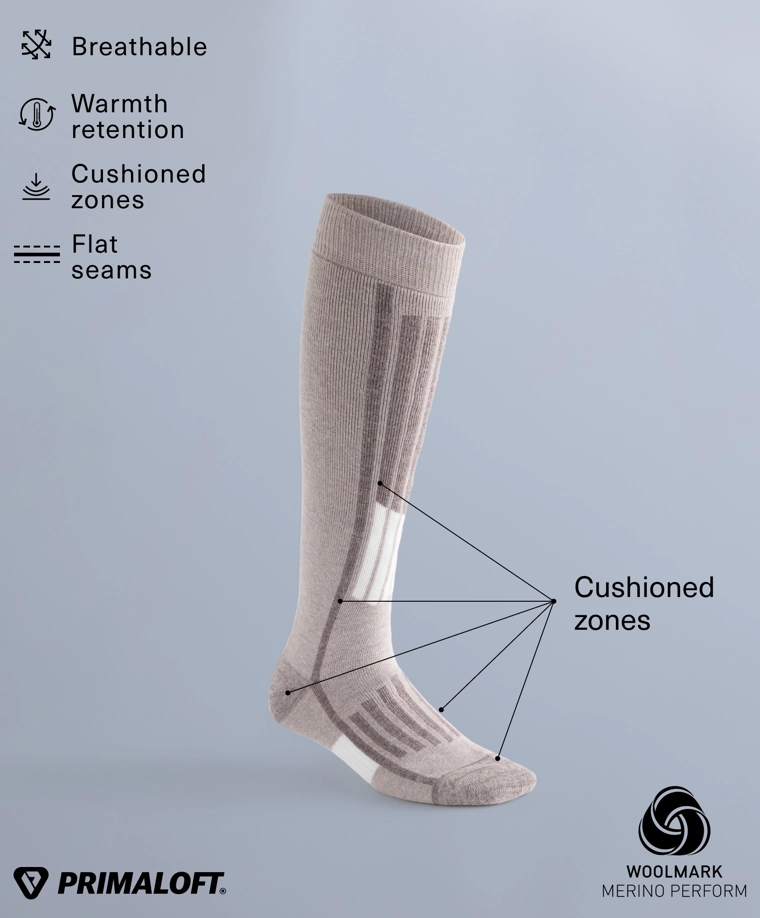 Длинные лыжные носки из шерсти primaloft® и шерсти woolmark®