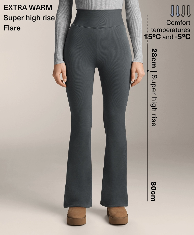 Сверхвысокие безшовные дополнительно теплые брюки-клеш длиной 70 см