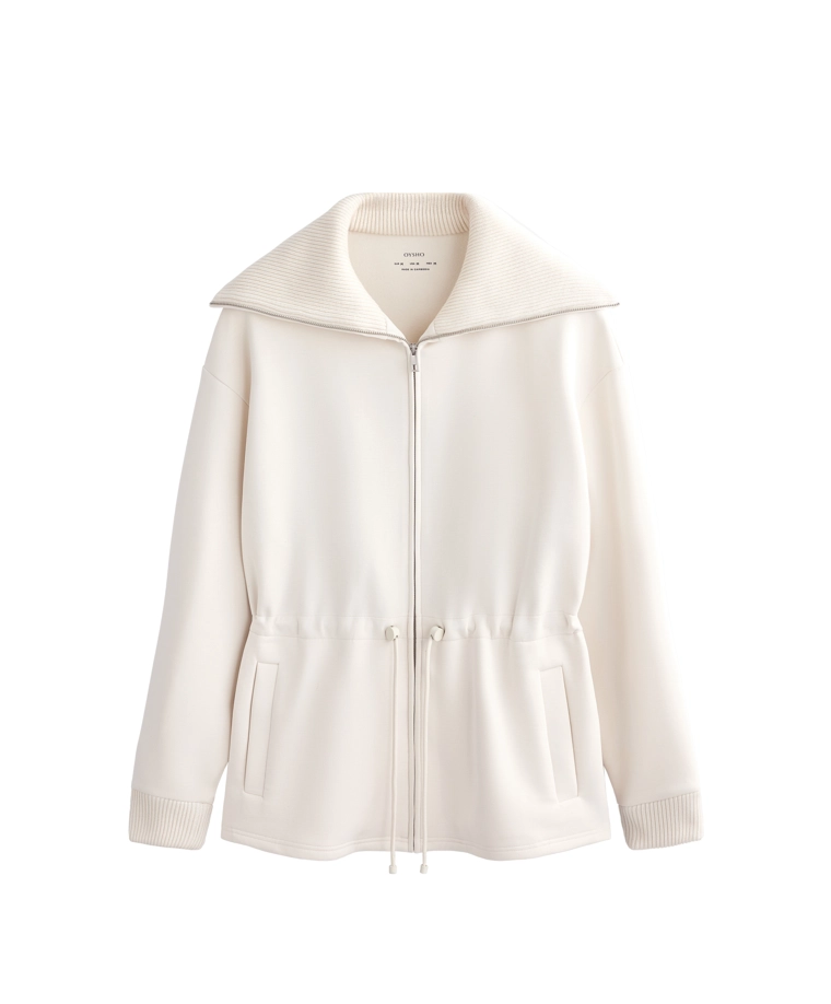 Длинная куртка из мягкого модала с регулируемой талией и воротником из трикотажа