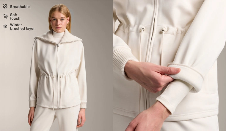 Длинная куртка из мягкого модала с регулируемой талией и воротником из трикотажа