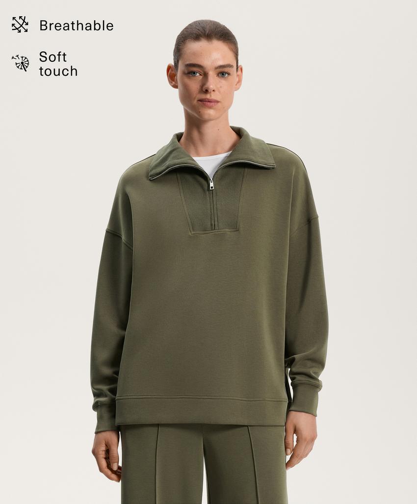 Толстовка с молнией и деталями из модала и ребристой ткани