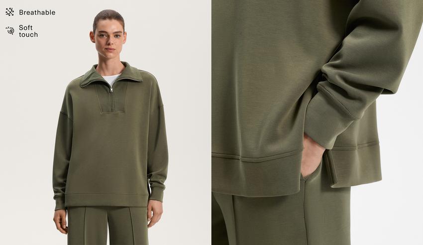 Толстовка с молнией и деталями из модала и ребристой ткани