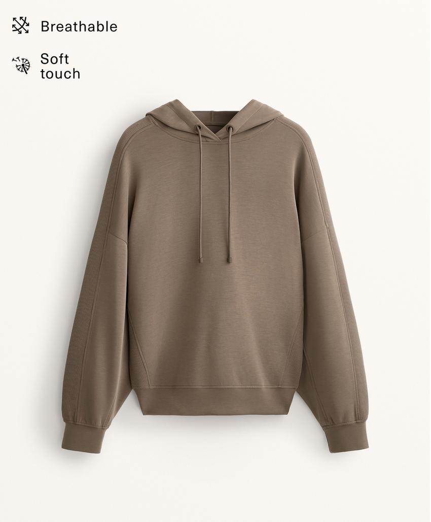 Худи прямого кроя с деталями из ребристой ткани на мягком модале