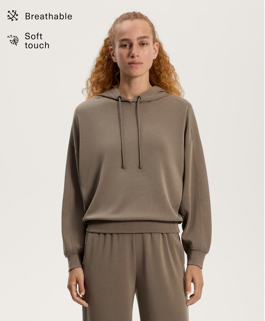 Худи прямого кроя с деталями из ребристой ткани на мягком модале