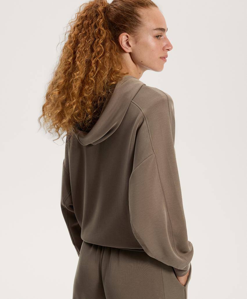 Худи прямого кроя с деталями из ребристой ткани на мягком модале