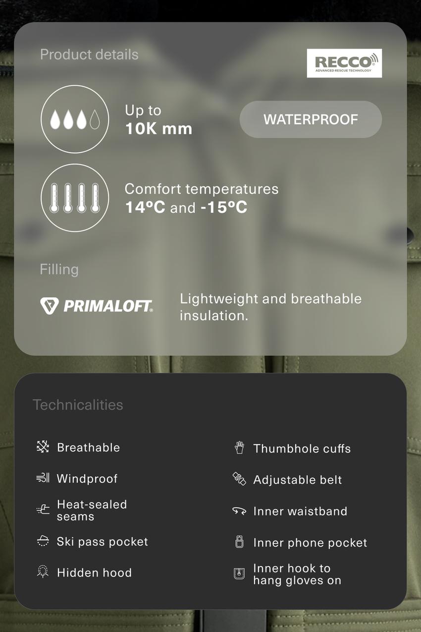 Водонепроницаемая пуховая куртка primaloft® для лыж