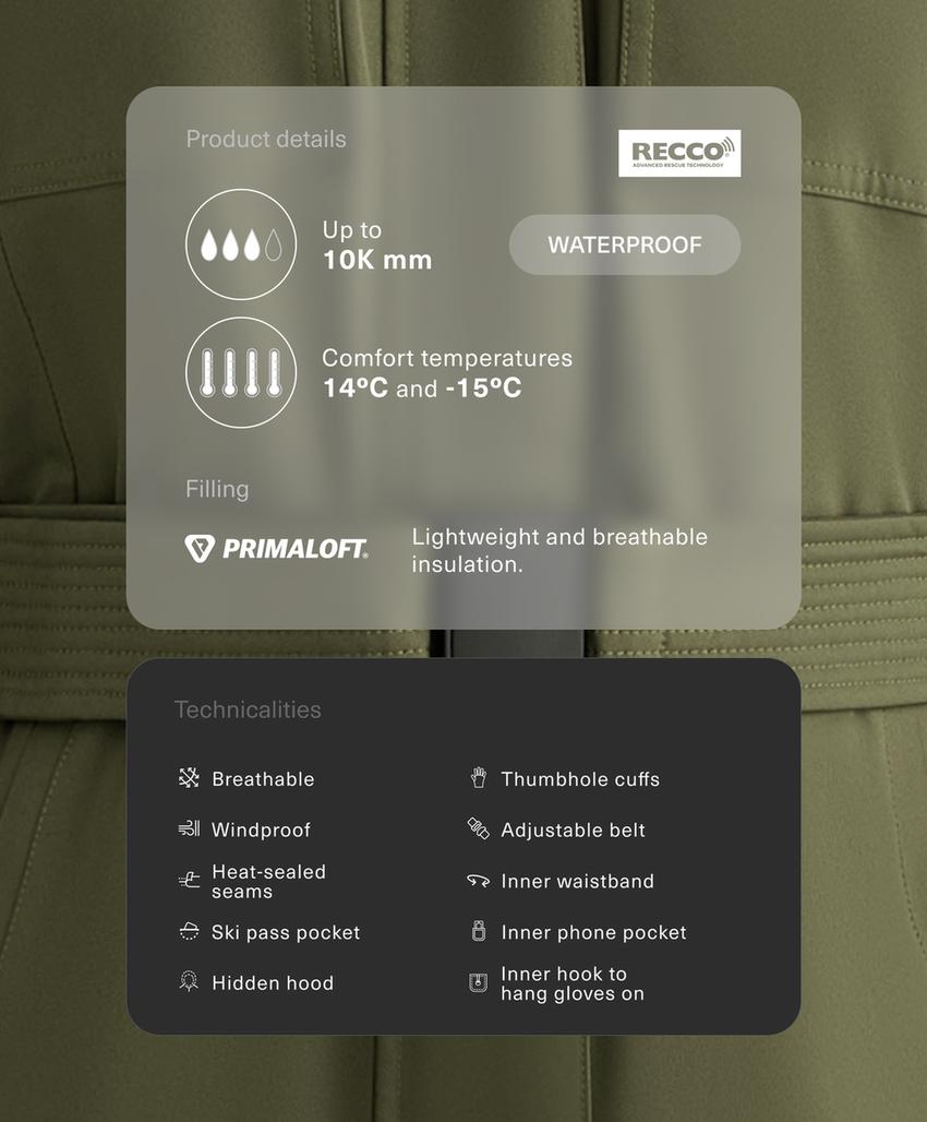 Водонепроницаемая пуховая куртка primaloft® для лыж